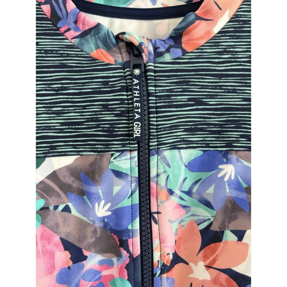 Athleta Girl Girls Sz XXL 16 Long Sleeve One Piece Swimsuit Zip Up Floral Print
